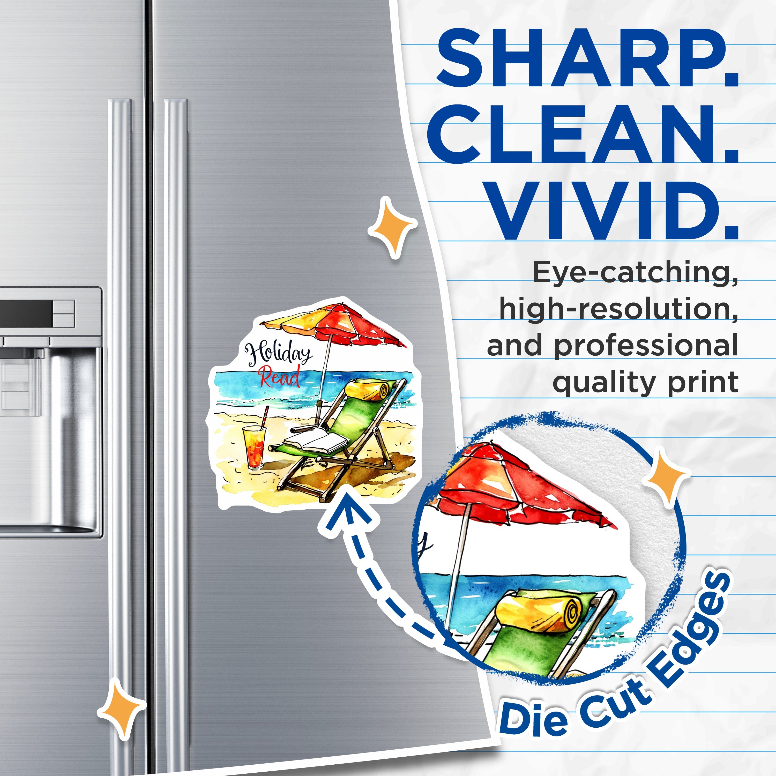 (2 Pack) Holiday Read Magnets - Beach Vacation Scene - Book Lover Fridge Decor - Summer Relaxation Accessory - 5 Inches On Longest Side - Thick Durable Magnet - Made in USA - MAG39515