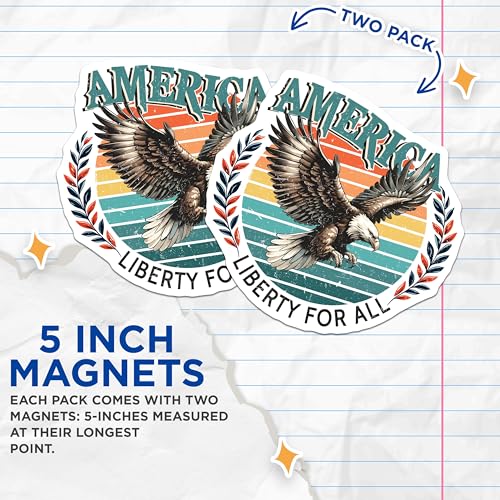 (2 Pack) America Liberty for All Magnets - Patriotic Eagle Decor - 5" On Longest Side - for Cars, Fridges, Toolboxes - Made in USA - MAG7396