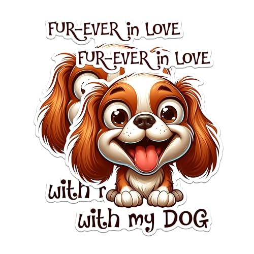 (2 Pack) Fur-Ever in Love Dog Stickers - Cute Dog Lover Stickers - Adorable Pet Stickers for Laptops - 5" On Longest Side - Sticks to Any Smooth Flat Surface - Made in USA - BMCS2817
