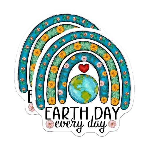 (2 Pack) Earth Day Every Day Stickers - Eco-Friendly Decal - Environmental Awareness - 5" On Longest Side - Sticks to Smooth Flat Surfaces - Made in USA - BMCS6191