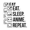 (2 Pack) Eat Sleep Anime Repeat Stickers - Fun Anime Quotes - Anime Lifestyle Stickers - 5" On Longest Side - Sticks to Smooth Flat Surfaces - Made in USA - BMCS5725