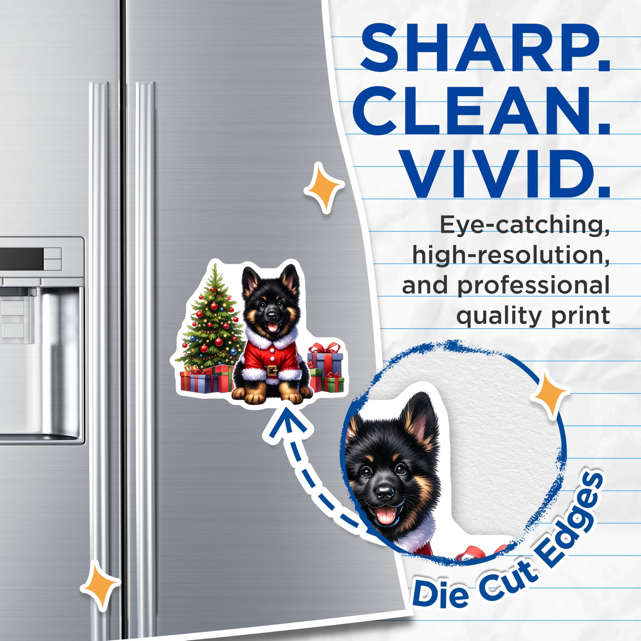 (2 Pack) Christmas Puppy Magnets - Santa German Shepherd Decor - Holiday Fridge Accent Pet Lover Present - 5 Inches On Longest Side - Thick Durable Magnet - Made in USA - MAG28586