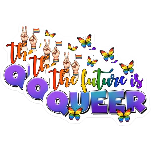 (3 Pack) The Future is Queer Decals - LGBTQ Pride Stickers - Rainbow Butterfly Decals - 3 Inches On Longest Side - Easy Peel & Apply - Made in USA - 3MCS7053