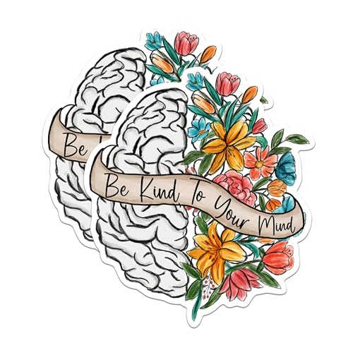 (2 Pack) Be Kind to Your Mind Magnets - Brain Art Magnets - Mental Health Awareness Magnets- 5" On Longest Side - for Fridges, Toolboxes, Cars - Made in USA - MAG2850