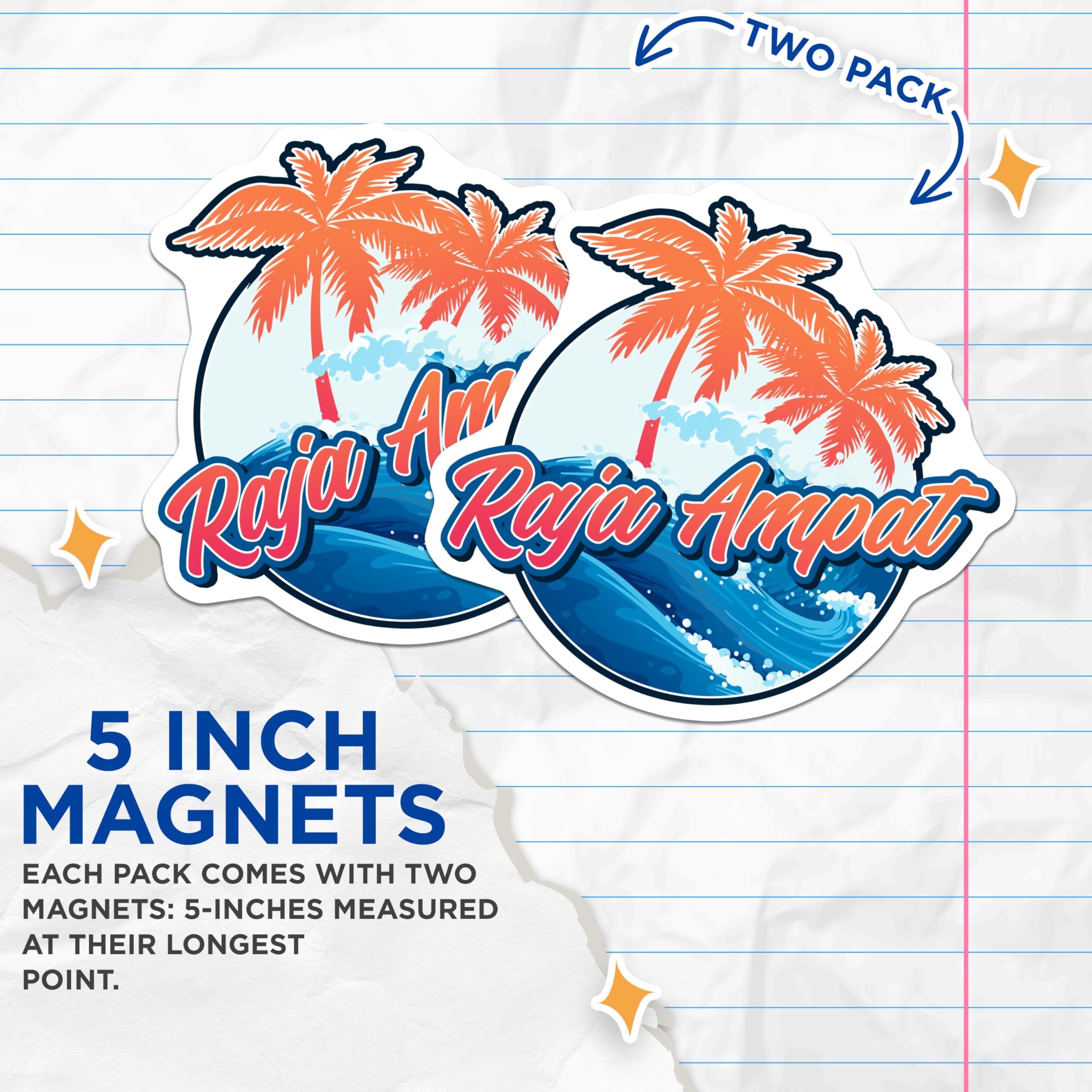 (2 Pack) Raja Ampat Magnets - Tropical Island Paradise - Ocean Waves Palm Trees Travel Souvenir - 5 Inches On Longest Side - Thick Durable Magnet - Made in USA - MAG19183