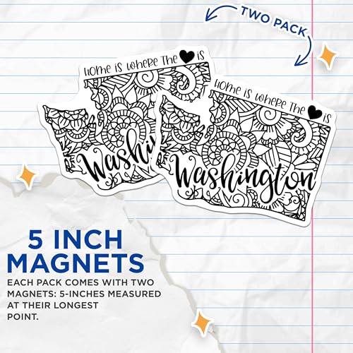 (2 Pack) Washington Map Magnets Magnets - Home is Where The Heart is - State Pride - 5" On Longest Side - Made in USA - Sticks to Refrigerators & Metal Surfaces - MAG9098
