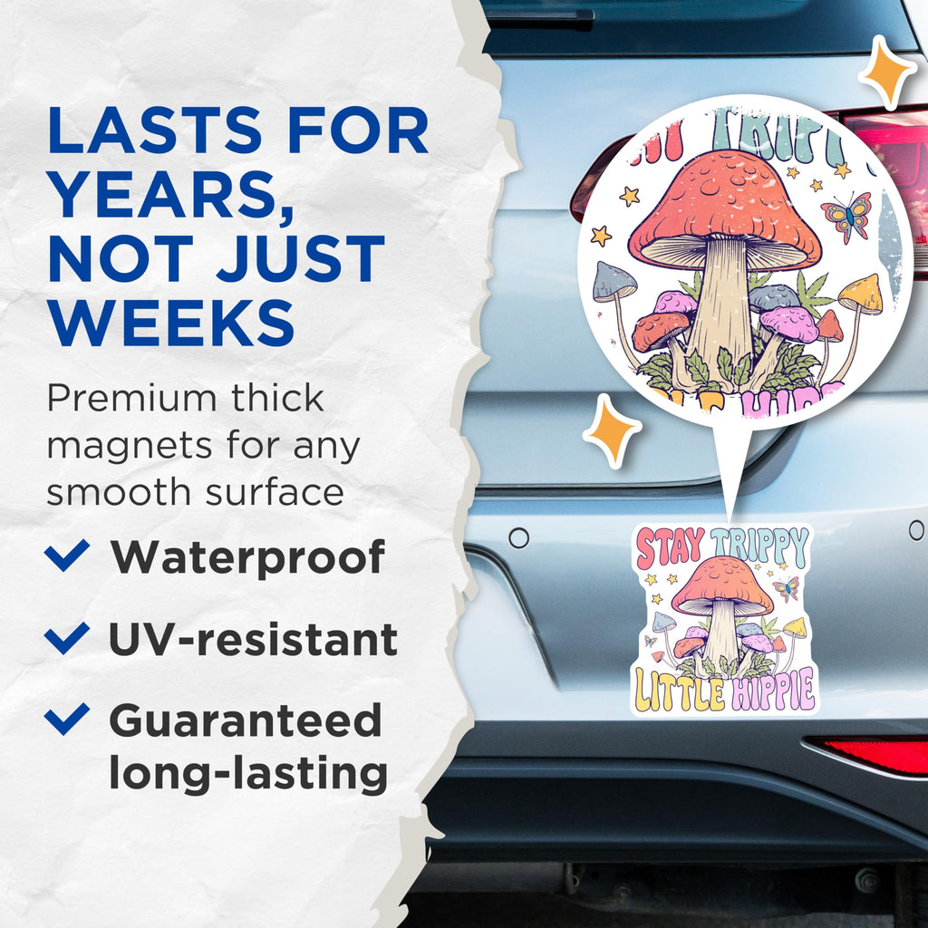 (2 Pack) Trippy Mushroom Magnets - Little Hippie Decor - Psychedelic Fridge Magnets - 5" On Longest Side - Premium Magnet - for Cars, Refrigerators, Toolboxes, Lockers - Made in USA - MAG17891