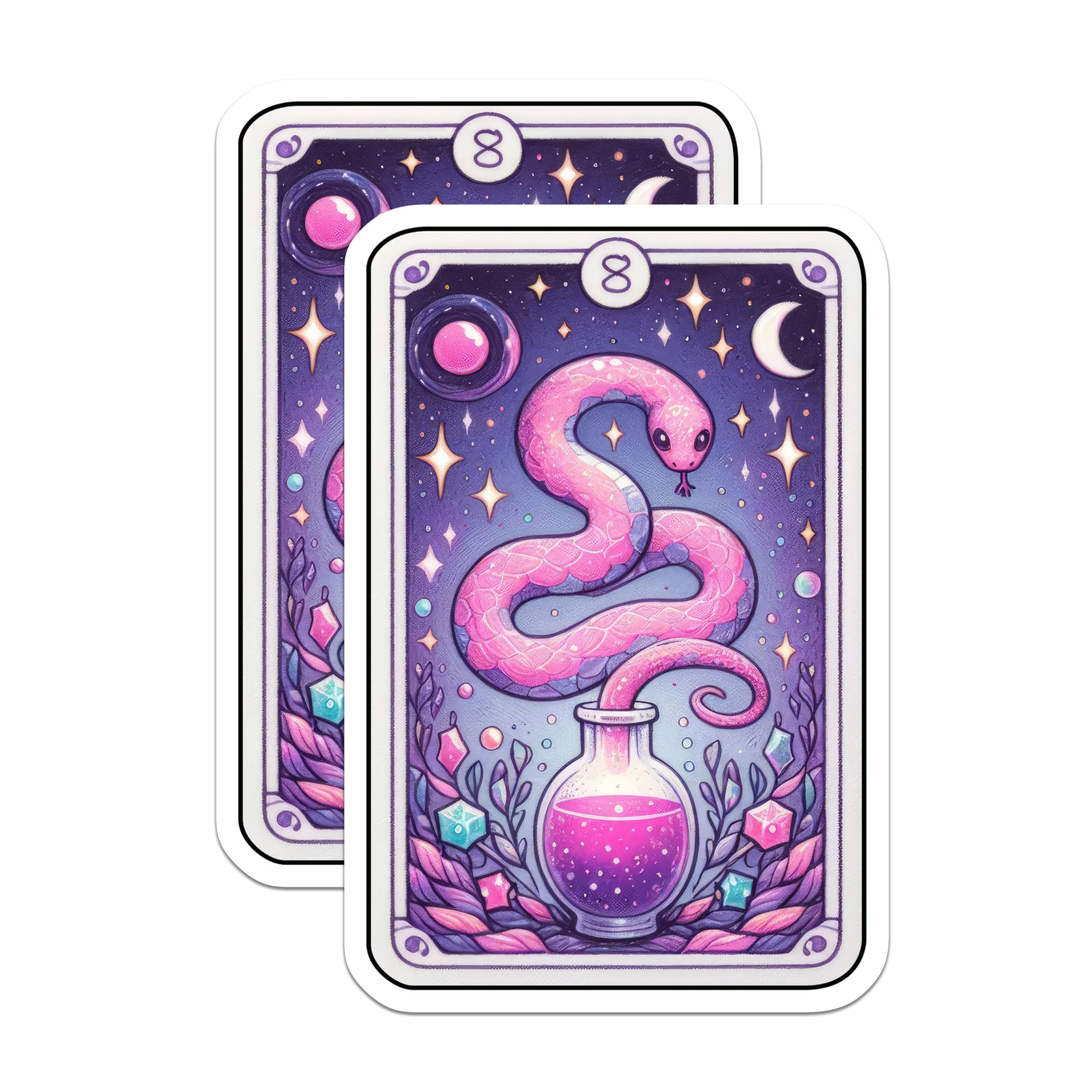(2 Pack) Pink Snake Magnets - Whimsical Cosmic Serpent Art - Mystical Potion Vial Design - Celestial Pastel Fantasy Aesthetic - 5 Inches On Longest Side - Thick Durable Magnet - Made in USA - MAG20538