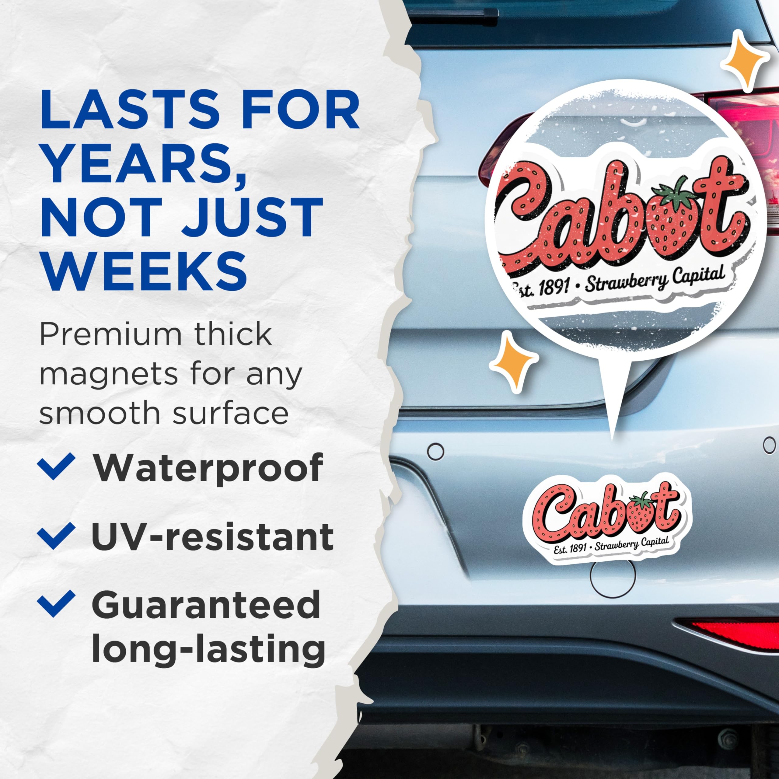 (2 Pack) Cabot Arkansas Magnets - Strawberry Capital Souvenir - Arkansas Hometown Decor - 5 Inches On Longest Side - Thick Durable Magnet - Made in USA - MAG19441