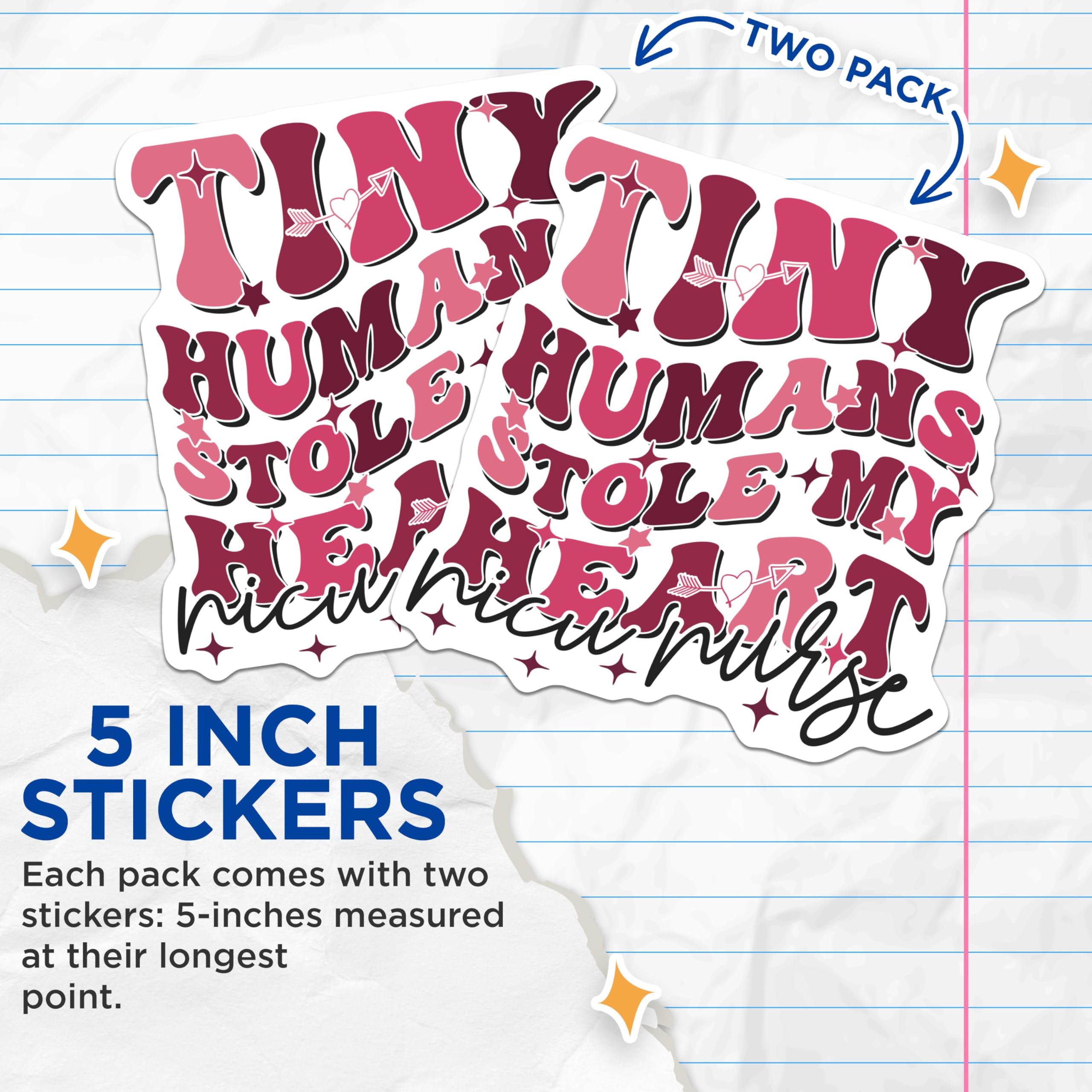 (2 Pack) Tiny Humans Stole My Heart Stickers - NICU Nurse Stickers - Inspirational Nurse Decal - 5" On Longest Side - Sticks to Any Smooth Flat Surface - Made in USA - BMCS3596