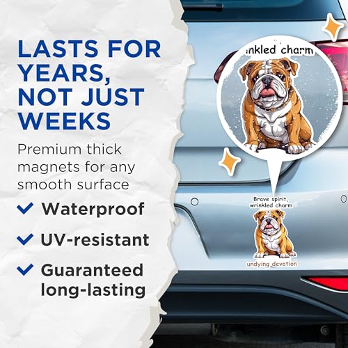 (2 Packs) Brave Spirit, Wrinkled Charm Magnets - Undying Devotion Bulldog Magnets - 5 Inches On Longest Side - Premium Magnet - for Fridges, Toolboxes, Cars - Made in USA - MAG2379