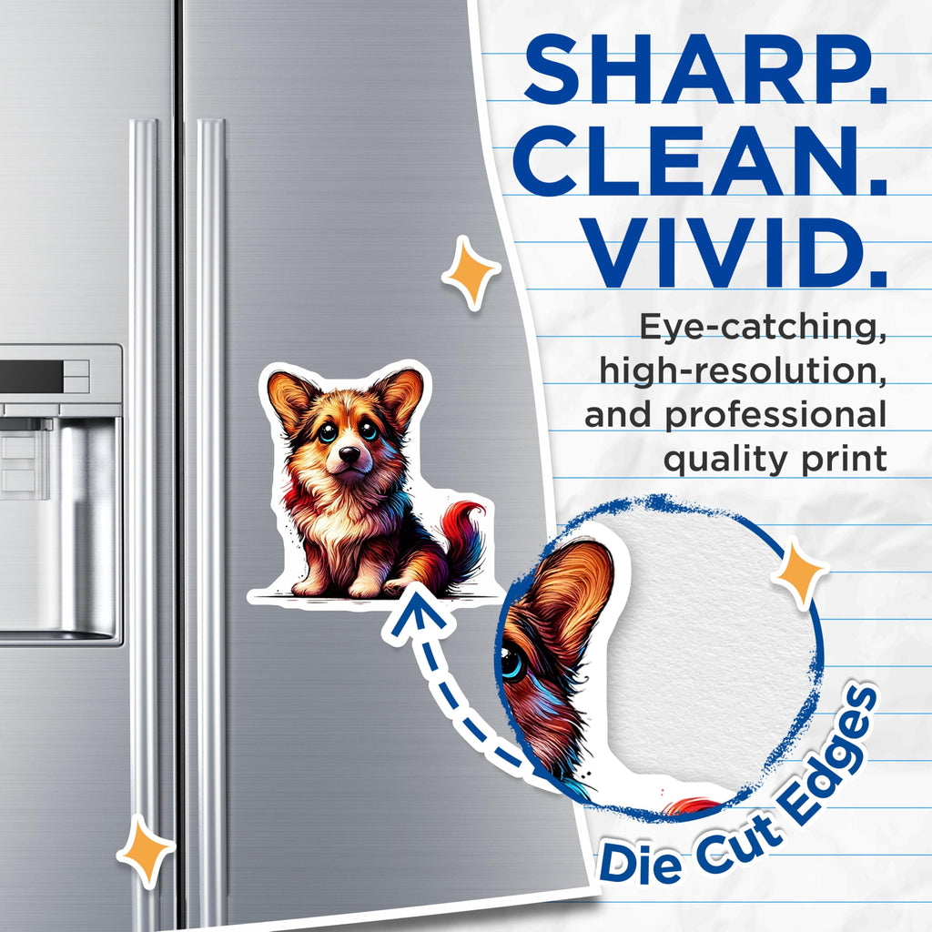 (2 Pack) Corgi Dog Magnets - Cute Puppy Art - Refrigerator Decor - 5" On Longest Side - Premium Magnet - for Cars, Refrigerators, Toolboxes, Lockers - Made in USA - MAG15758