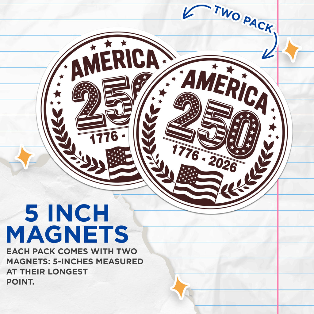 (2 Pack) America 250 Anniversary Magnets - Patriotic USA Decor - 1776 2026 Commemorative Refrigerator - 5 Inches On Longest Side - Thick Durable Magnet - Made in USA - MAG38895