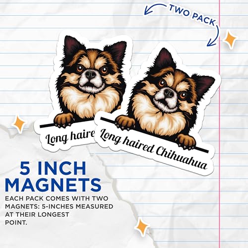 (2 Pack) Long Haired Chihuahua Magnets - Cute Dog - Pet Lover Accessories - 5" On Longest Side - for Cars, Fridges, Toolboxes - Made in USA - MAG4221
