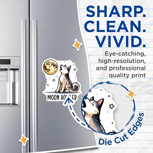 (2 Pack) Moon Howler Magnets - Wolf and Moon Design - Cute Animal - 5" On Longest Side - for Cars, Fridges, Toolboxes - Made in USA - MAG3622
