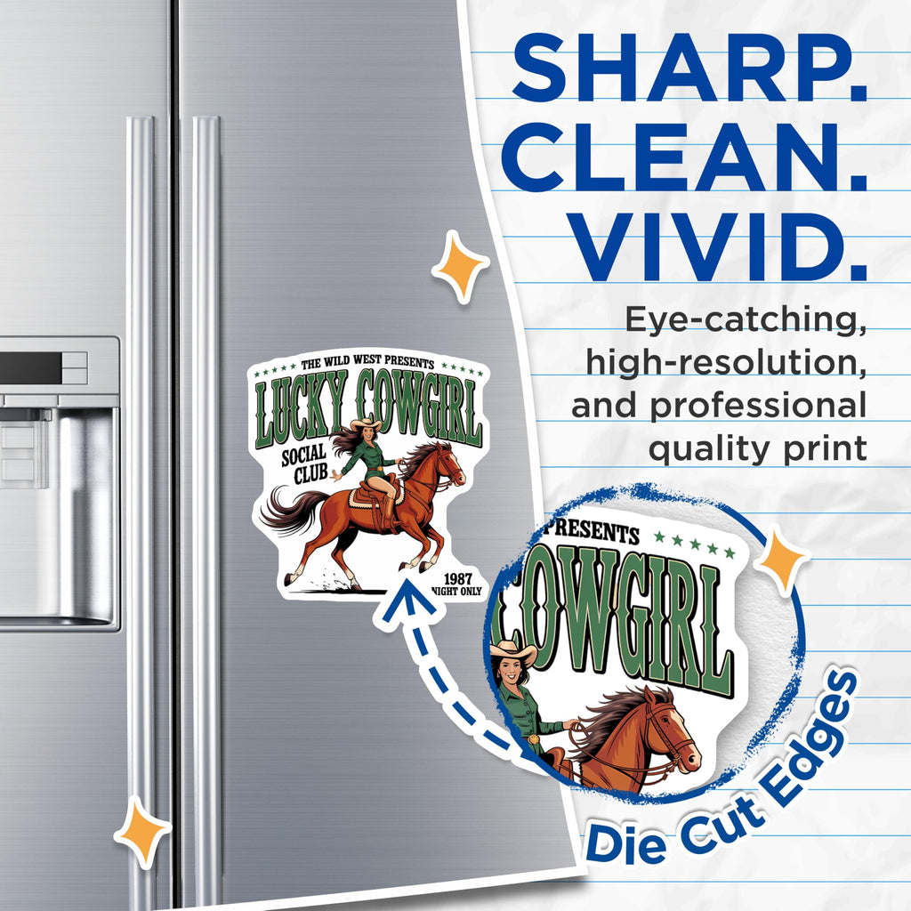 (2 Pack) Lucky Cowgirl Magnets - Wild West Rodeo Art - Vintage Horse Rider Social Club - 5 Inches On Longest Side - Thick Durable Magnet - Made in USA - MAG23174