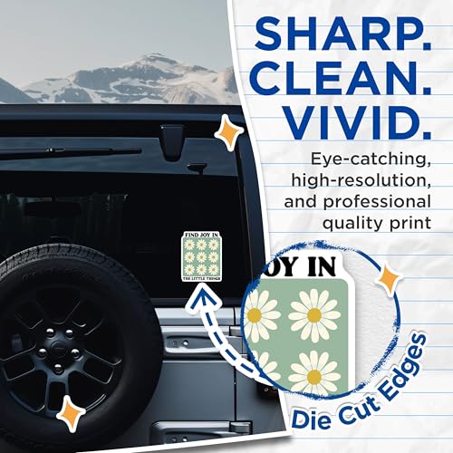 (2 Pack) Find Joy Stickers - Motivational Quote Stickers - Cute Flower Stickers - 5" On Longest Side - Sticks to Smooth Flat Surfaces - Made in USA - BMCS3860