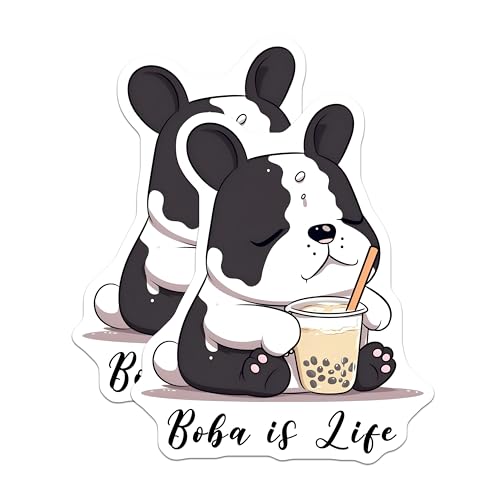 (2 Pack) Boba is Life Stickers - Cute Dog - Boba Tea - 5" On Longest Side - Sticks to Smooth Flat Surfaces - Made in USA - BMCS7756