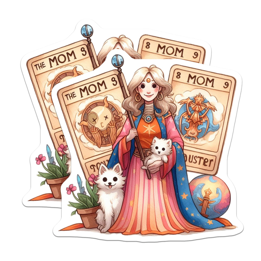 (2 Pack) Mom Witch Magnets - Tarot Divination Art - Fluffy Dog Companions Decor - 5 Inches On Longest Side - Thick Durable Magnet - Made in USA - MAG21932