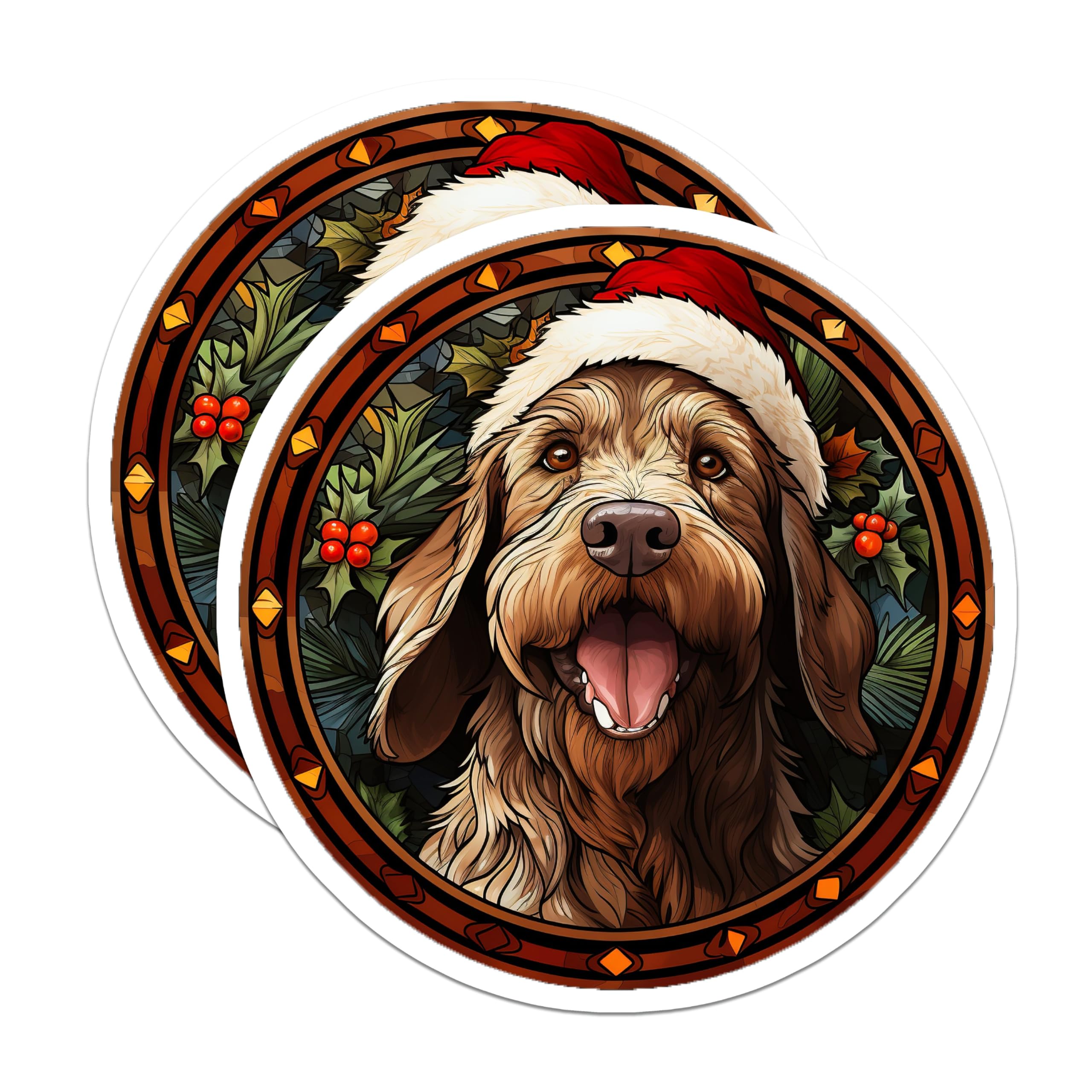 (2 Pack) Christmas Dog Magnets - Santa Hat Pet Decor - Festive Dog Lover Refrigerator Art - 5 Inches On Longest Side - Thick Durable Magnet - Made in USA - MAG25288