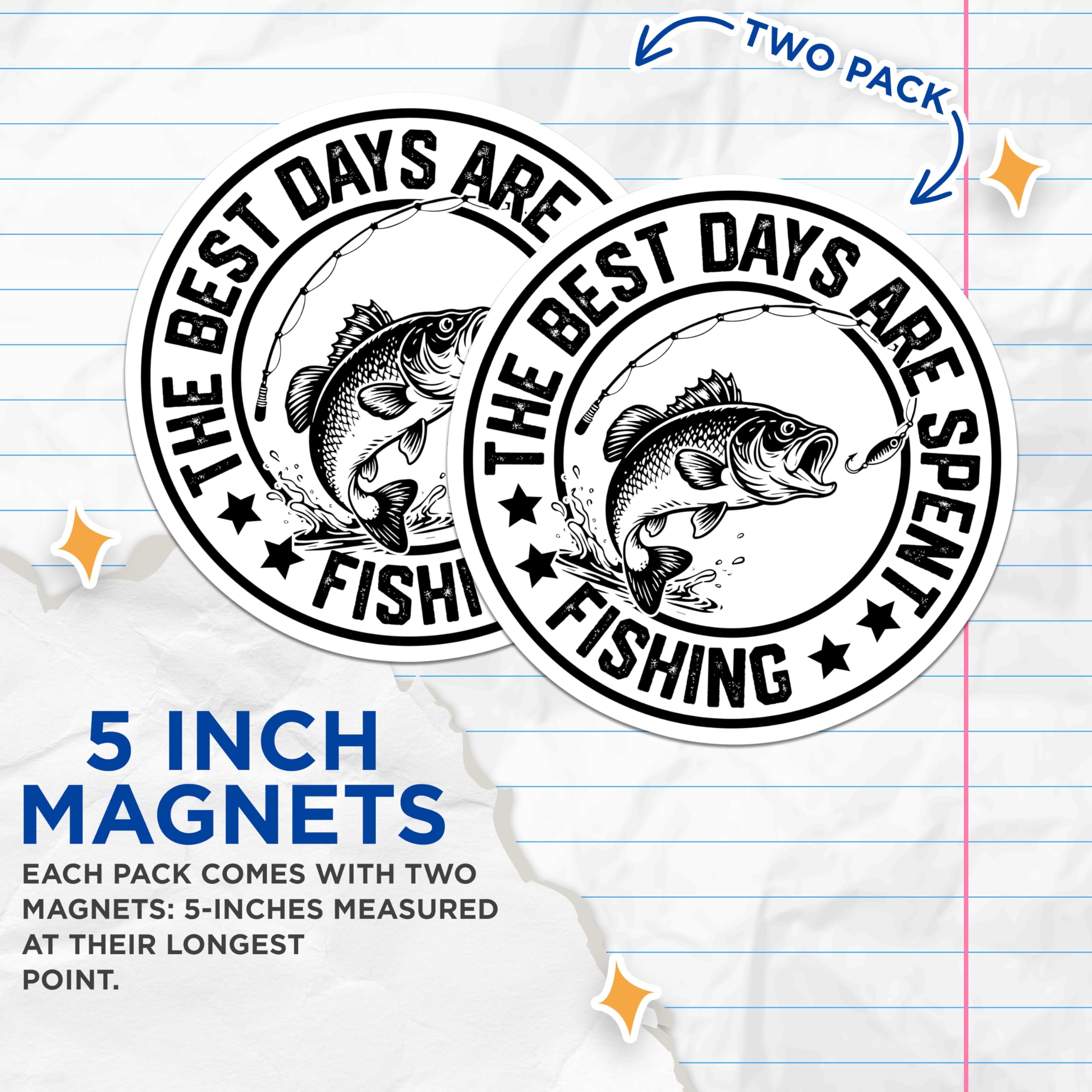 (2 Pack) Fishing Magnets - Best Days Fishing - Angler Magnet - 5" On Longest Side - Premium Magnet - for Cars, Refrigerators, Toolboxes, Lockers - Made in USA - MAG17035