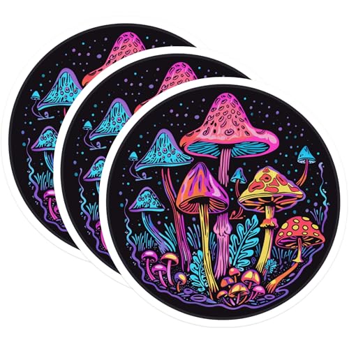 (3 Pack) Mushroom Decals - Colorful Fungi Art - Laptop Decals- 3 Inches On Longest Side - Easy Peel & Apply - Made in USA - 3MCS5729