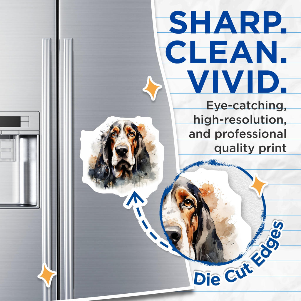 (2 Pack) Basset Hound Dog Magnets - Watercolor Pet Art - Dog Lover Fridge Decor - 5 Inches On Longest Side - Thick Durable Magnet - Made in USA - MAG27472