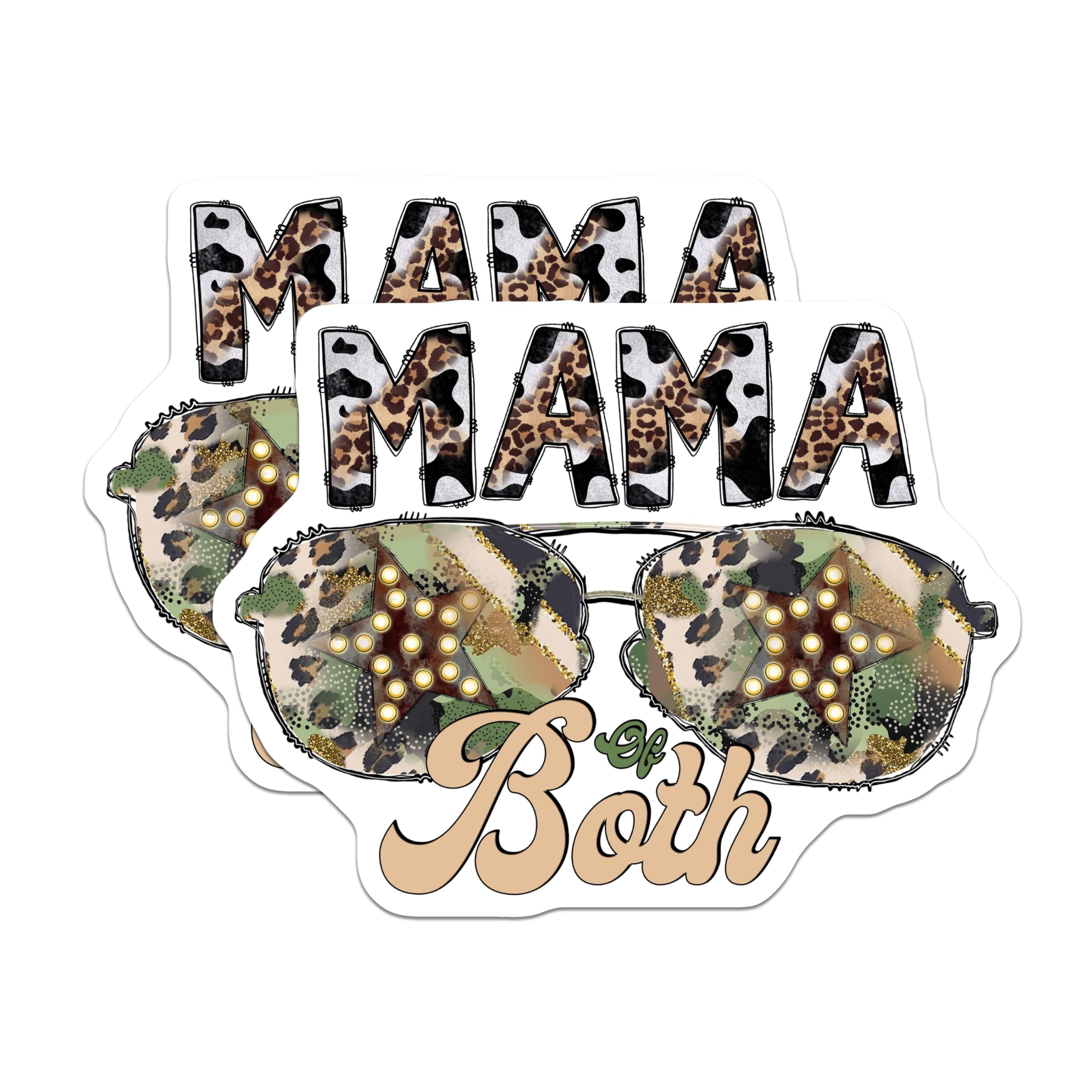 (2 Pack) Mama of Both Magnets - Camouflage Leopard Print - Trendy Mom Refrigerator - 5 Inches On Longest Side - Thick Durable Magnet - Made in USA - MAG30296