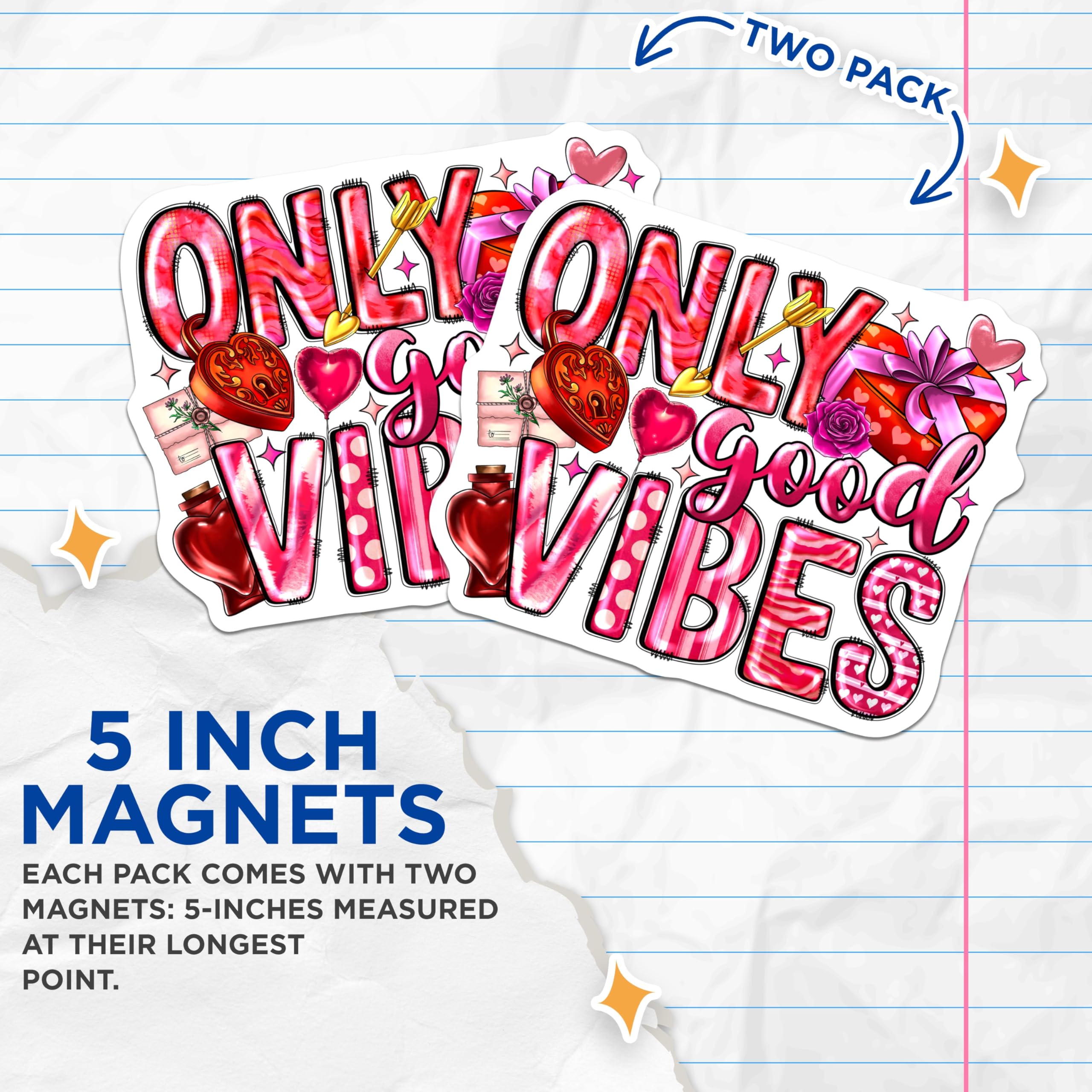 (2 Pack) Only Good Vibes Magnets - Romantic Aesthetic Decor - Positive Affirmation Fridge Art - 5 Inches On Longest Side - Thick Durable Magnet - Made in USA - MAG28200