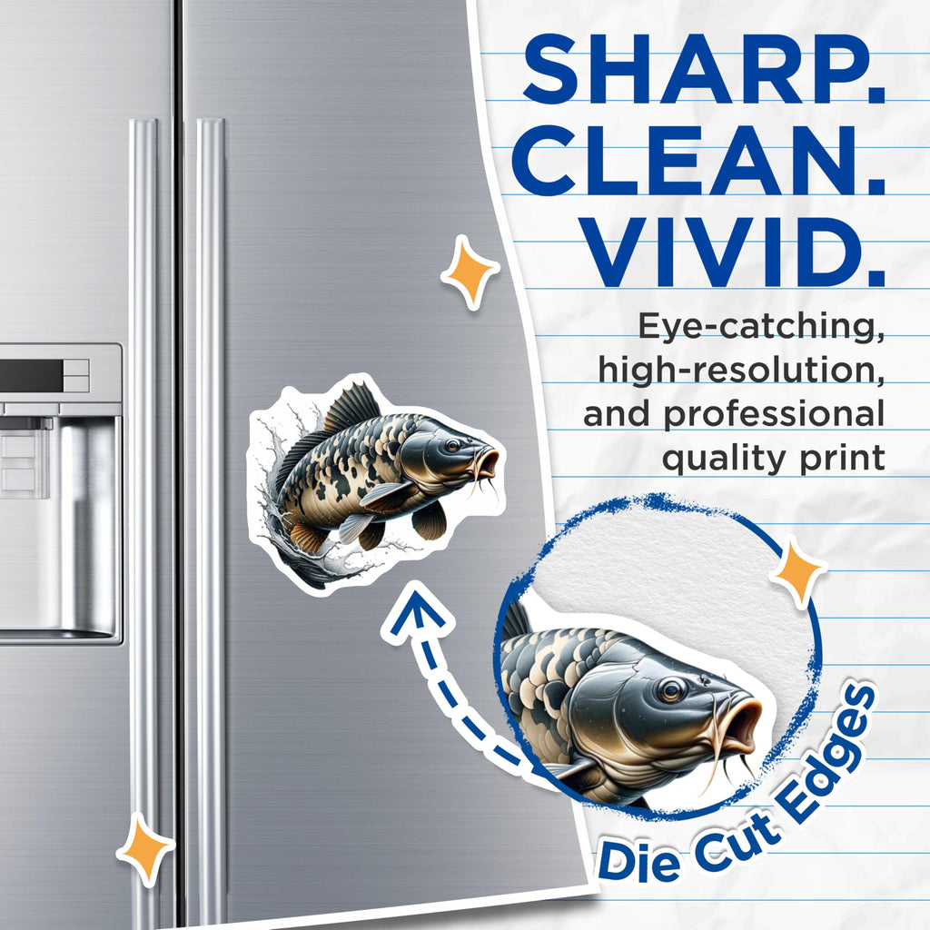 (2 Pack) Jumping Carp Fish Magnets - Freshwater Angler Decor - Refrigerator Locker Art - 5 Inches On Longest Side - Thick Durable Magnet - Made in USA - MAG22421