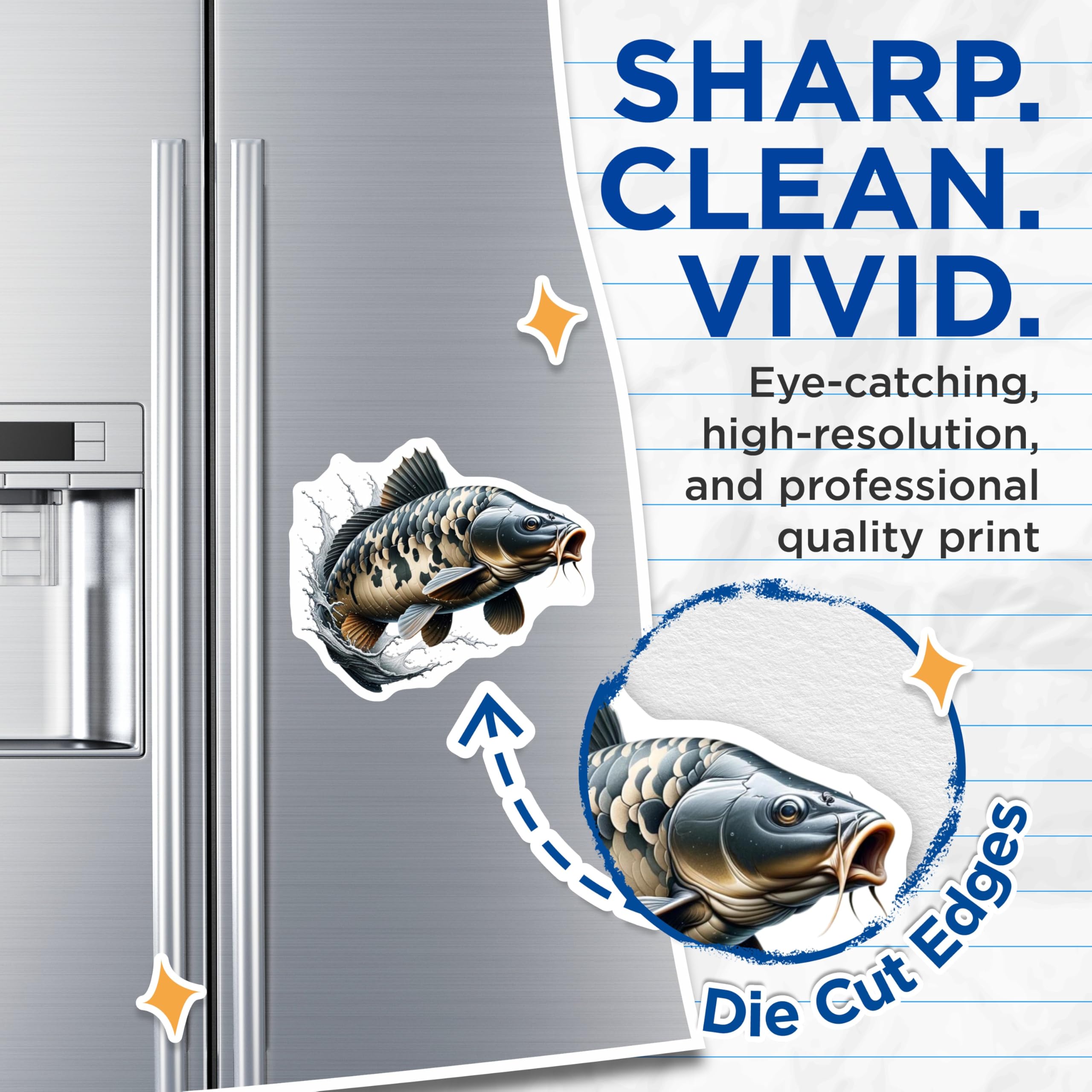 (2 Pack) Jumping Carp Fish Magnets - Freshwater Angler Decor - Refrigerator Locker Art - 5 Inches On Longest Side - Thick Durable Magnet - Made in USA - MAG22421