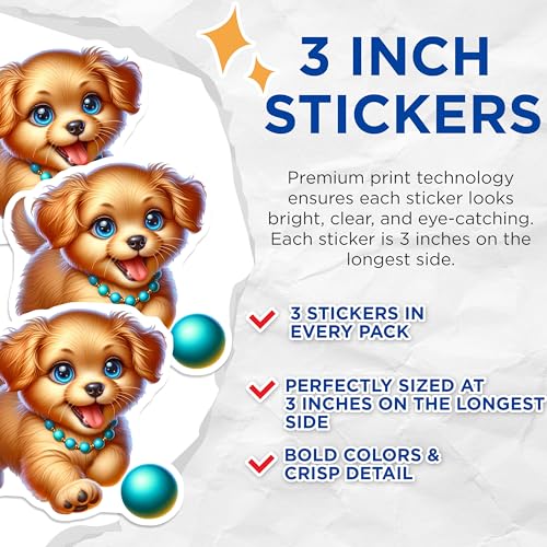 (3 Pack) Golden Retriever Puppy Decals - Cute Dog Stickers - Laptop Decal - 3 Inches On Longest Side - Easy Peel & Apply - Made in USA - 3MCS8203