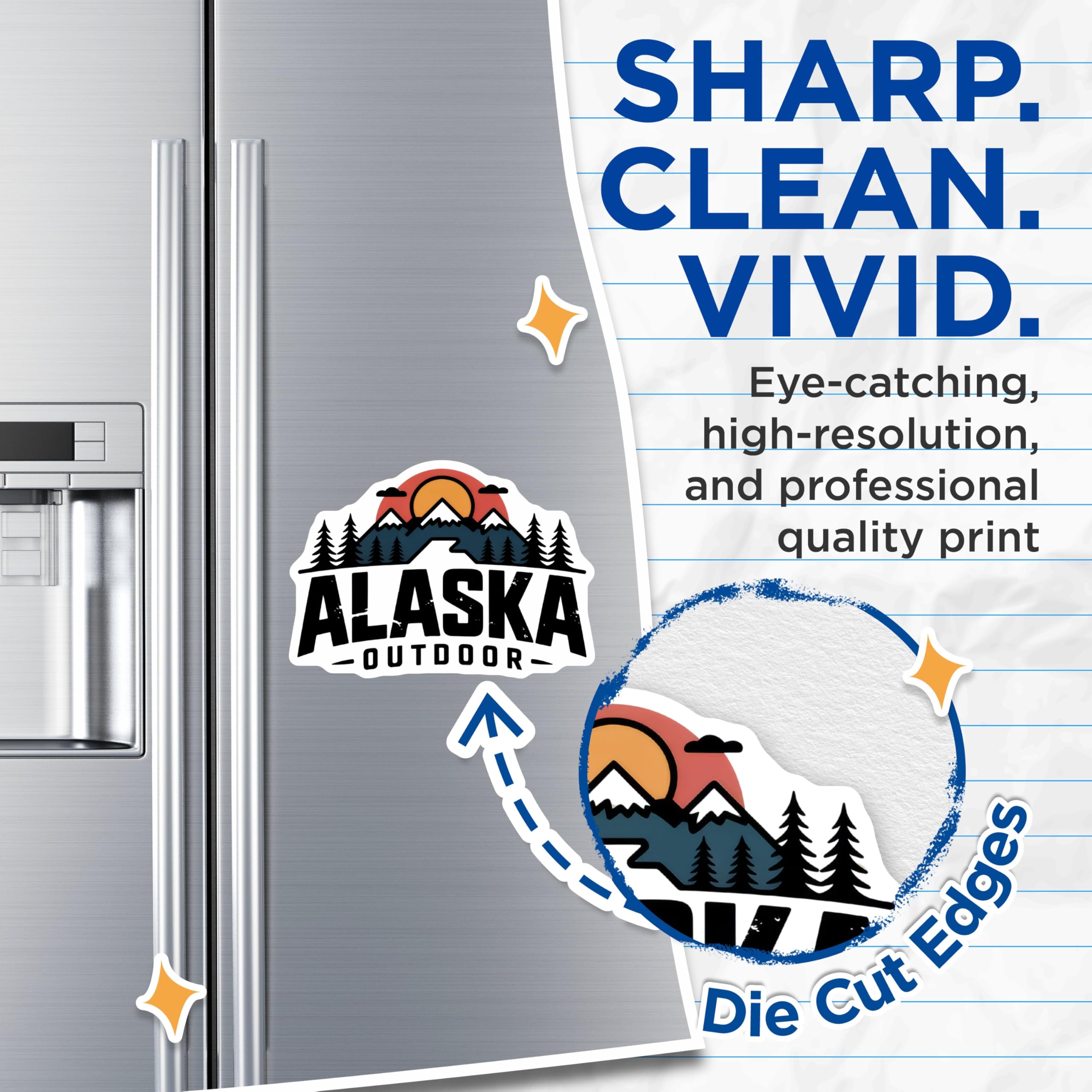 (2 Pack) Alaska Outdoor Magnets - Mountain Sunset Decor - Fridge Art - 5" On Longest Side - Premium Magnet - for Cars, Refrigerators, Toolboxes, Lockers - Made in USA - MAG18699