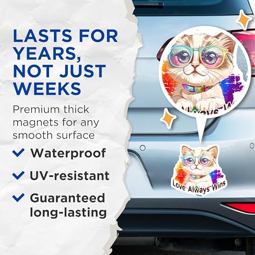 (2 Pack) Love Always Wins Cat Magnets Magnets - 5" On Longest Side - Made in USA - Sticks to Refrigerators & Metal Surfaces - MAG9188
