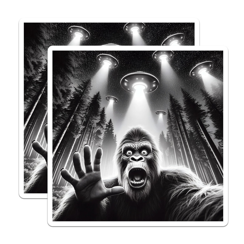 (2 Pack) Bigfoot Alien Abduction Magnets - Sasquatch UFO Encounter - Sci-Fi Cryptid Forest Decor - 5 Inches On Longest Side - Thick Durable Magnet - Made in USA - MAG21103