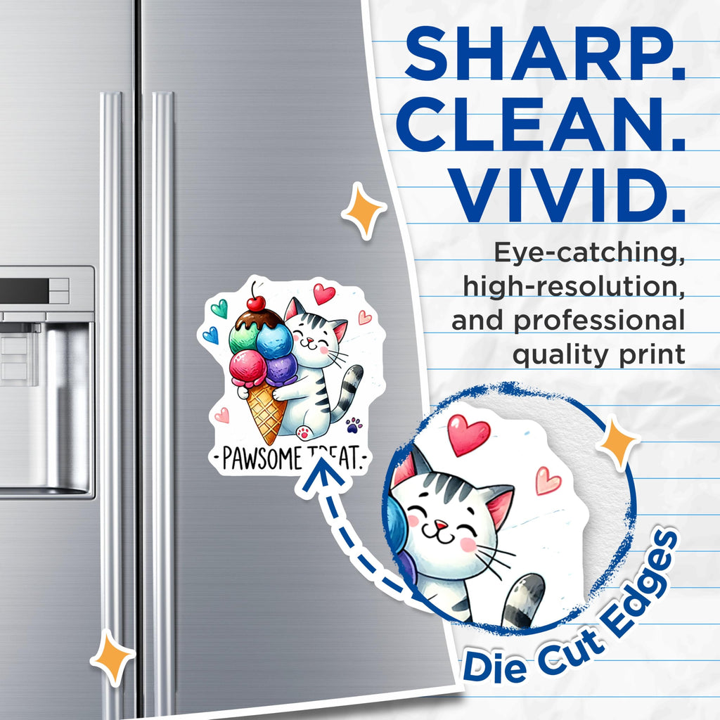 (2 Pack) Cat Ice Cream Magnets - Pawsome Treat - Fridge Magnets - 5" On Longest Side - Premium Magnet - for Cars, Refrigerators, Toolboxes, Lockers - Made in USA - MAG15802