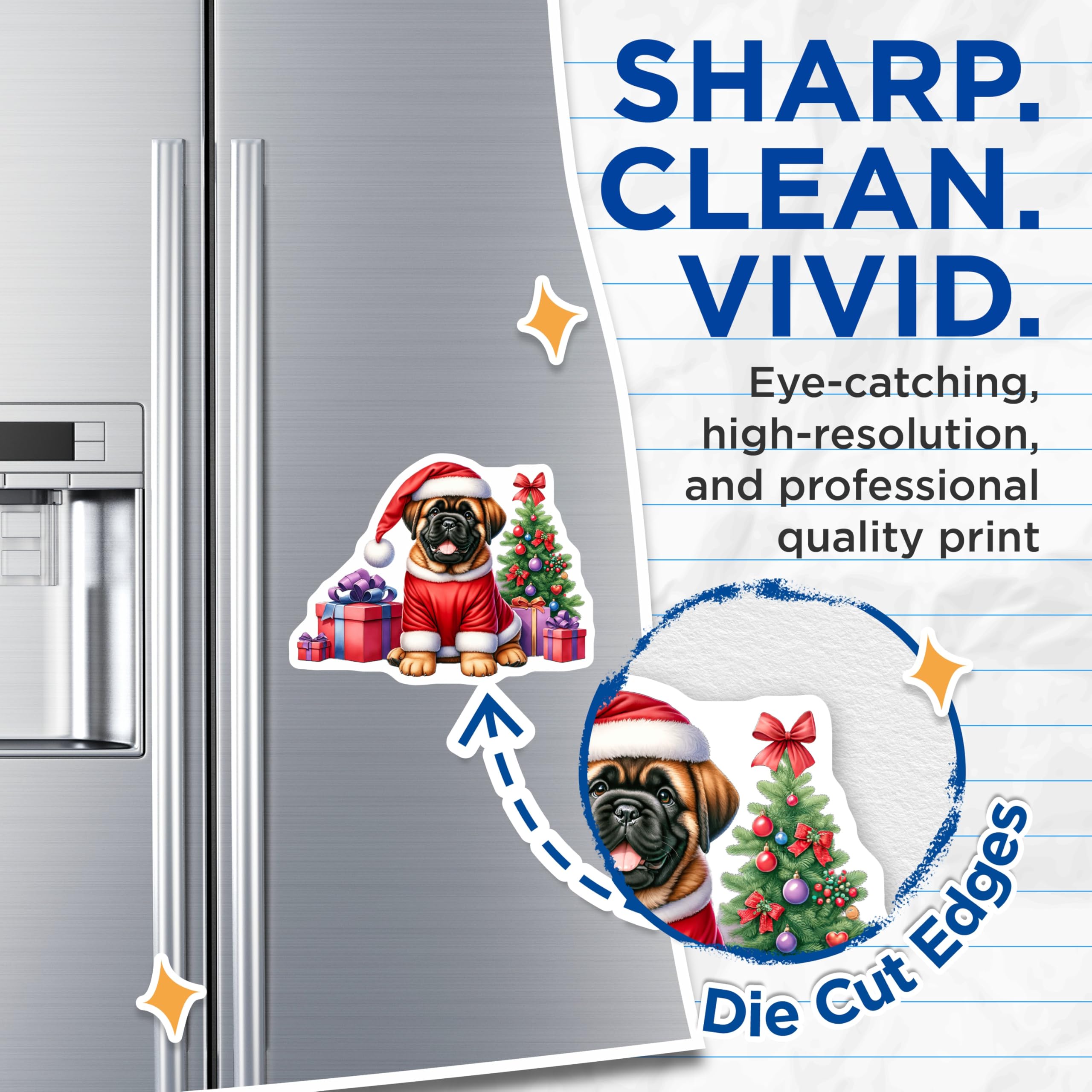 (2 Pack) Christmas Puppy Magnets - Santa Dog Holiday Decor - Pet Lover Refrigerator Fun - Festive Kennel Accessory - 5 Inches On Longest Side - Thick Durable Magnet - Made in USA - MAG30909
