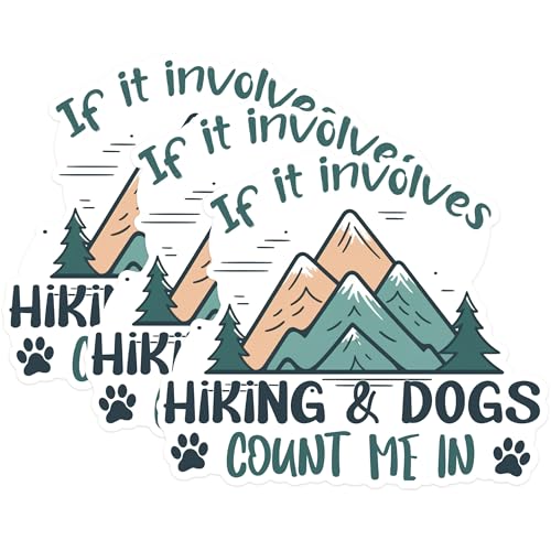 (3 Pack) Hiking and Dogs Decals - Mountains Landscape Decals - Laptop Decal - 3 Inches On Longest Side - Easy Peel & Apply - Made in USA - 3MCS1348