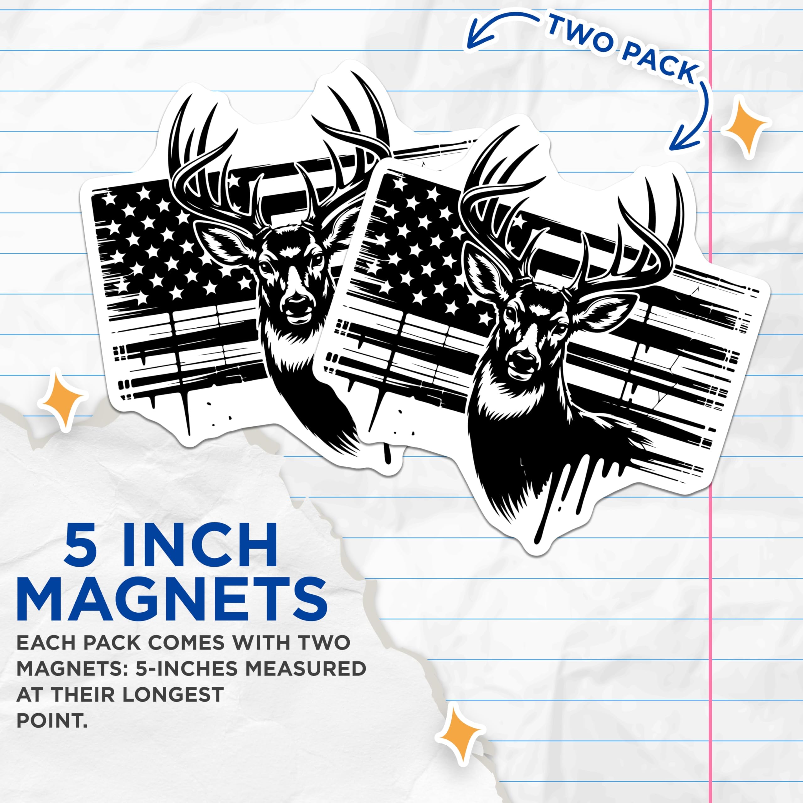 (2 Pack) Deer American Flag Magnets - Patriotic Hunting Decor - Wildlife USA Pride Emblem - 5 Inches On Longest Side - Thick Durable Magnet - Made in USA - MAG22435