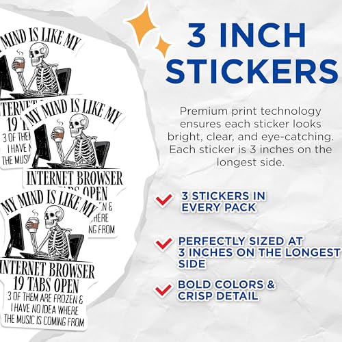 (3 Pack) Funny Skeleton Decals - Internet Browser Sticker - Laptop Decal - 3 Inches On Longest Side - Easy Peel & Apply - Made in USA - 3MCS2205