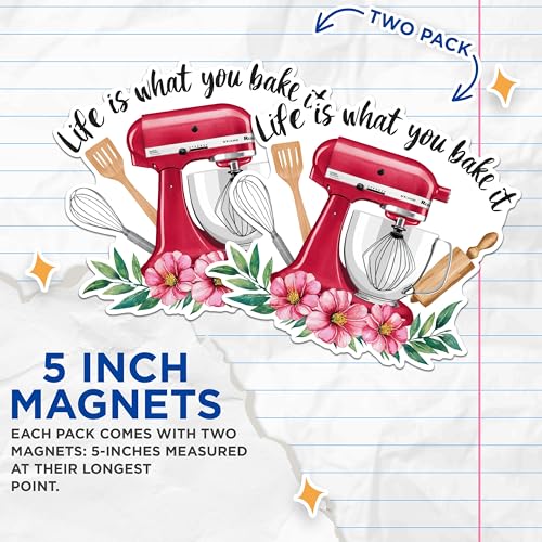(2 Pack) Kitchen Mixer Magnets - Baking Quote Magnets - Cooking Utensils Magnets for Bakers- 5" On Longest Side - for Fridges, Toolboxes, Cars - Made in USA - MAG2992