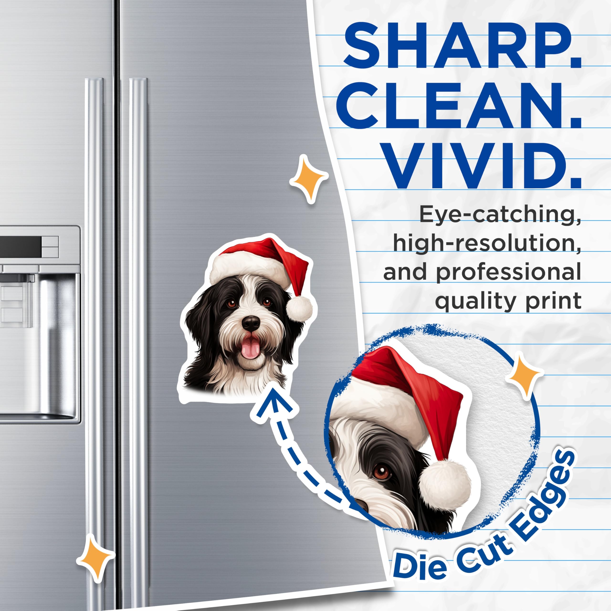 (2 Pack) Christmas Dog Magnets - Santa Hat Bernedoodle Magnets - Holiday Refrigerator Decor - 5 Inches On Longest Side - Thick Durable Magnet - Made in USA - MAG30720