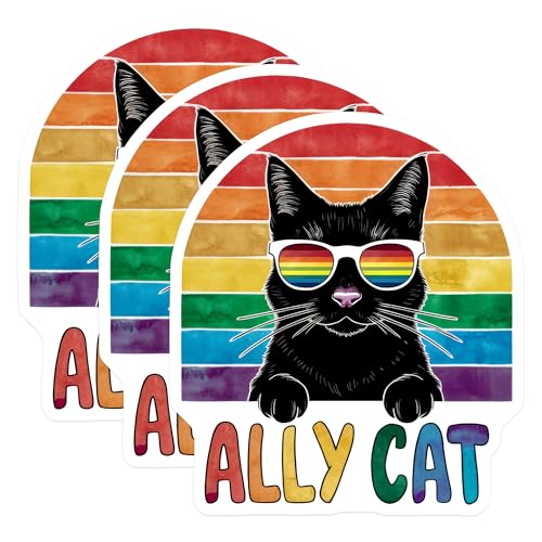 (3 Pack) Ally Cat Decals - Pride Cat - LGBTQ Support - 3 Inches On Longest Side - Easy Peel & Apply - Made in USA - 3MCS8309