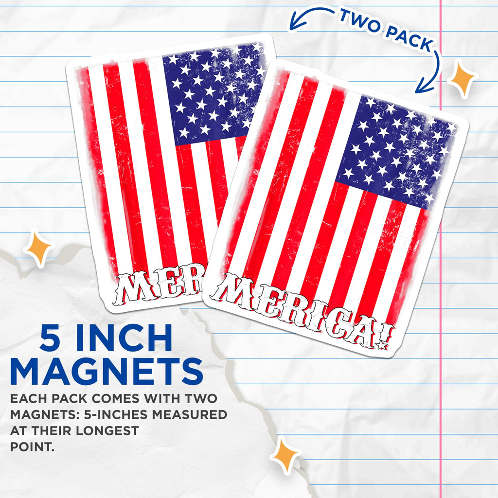 (2 Pack) Distressed American Flag Magnets - USA Patriotic Decor - Merica Fridge Accessories - 5 Inches On Longest Side - Thick Durable Magnet - Made in USA - MAG30167