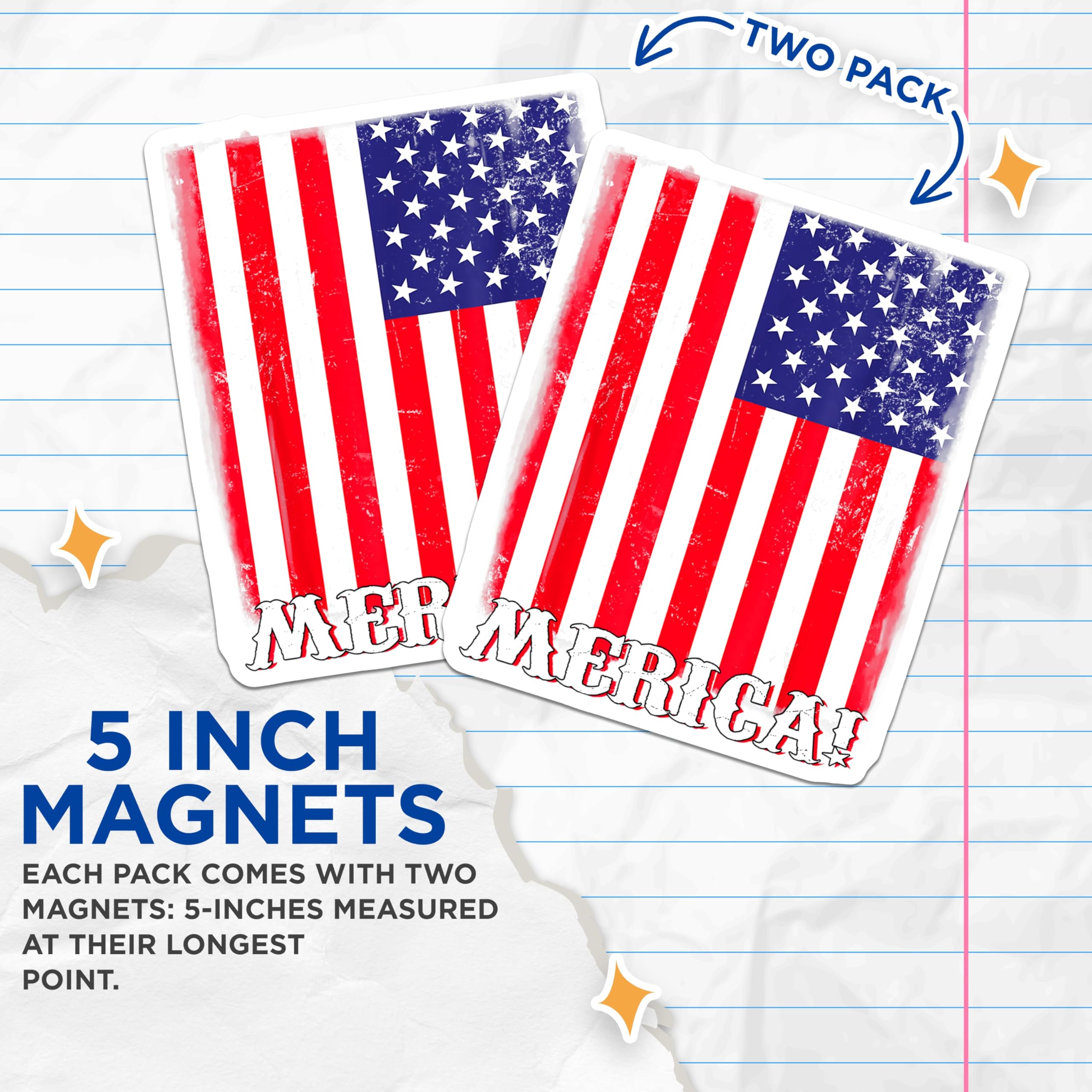 (2 Pack) Distressed American Flag Magnets - USA Patriotic Decor - Merica Fridge Accessories - 5 Inches On Longest Side - Thick Durable Magnet - Made in USA - MAG30167