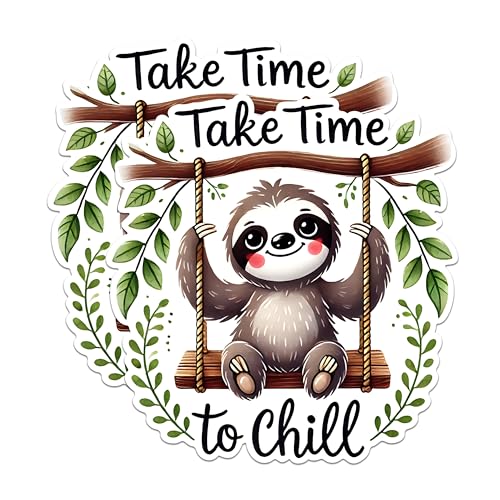(2 Pack) Cute Sloth Stickers - Animal Relaxation Stickers - Take Time to Chill Stickers - 5" On Longest Side - Sticks to Any Smooth Flat Surface - Made in USA - BMCS2735