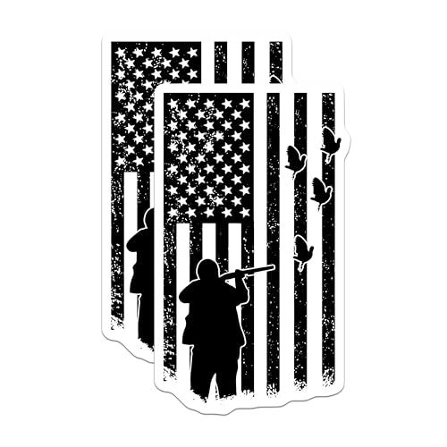 (2 Pack) Hunting Silhouette Stickers - American Flag Sticker - Patriotic Decal - Wildlife Hunting Decal - 5" On Longest Side - Sticks to Smooth Flat Surfaces - Made in USA - BMCS5074