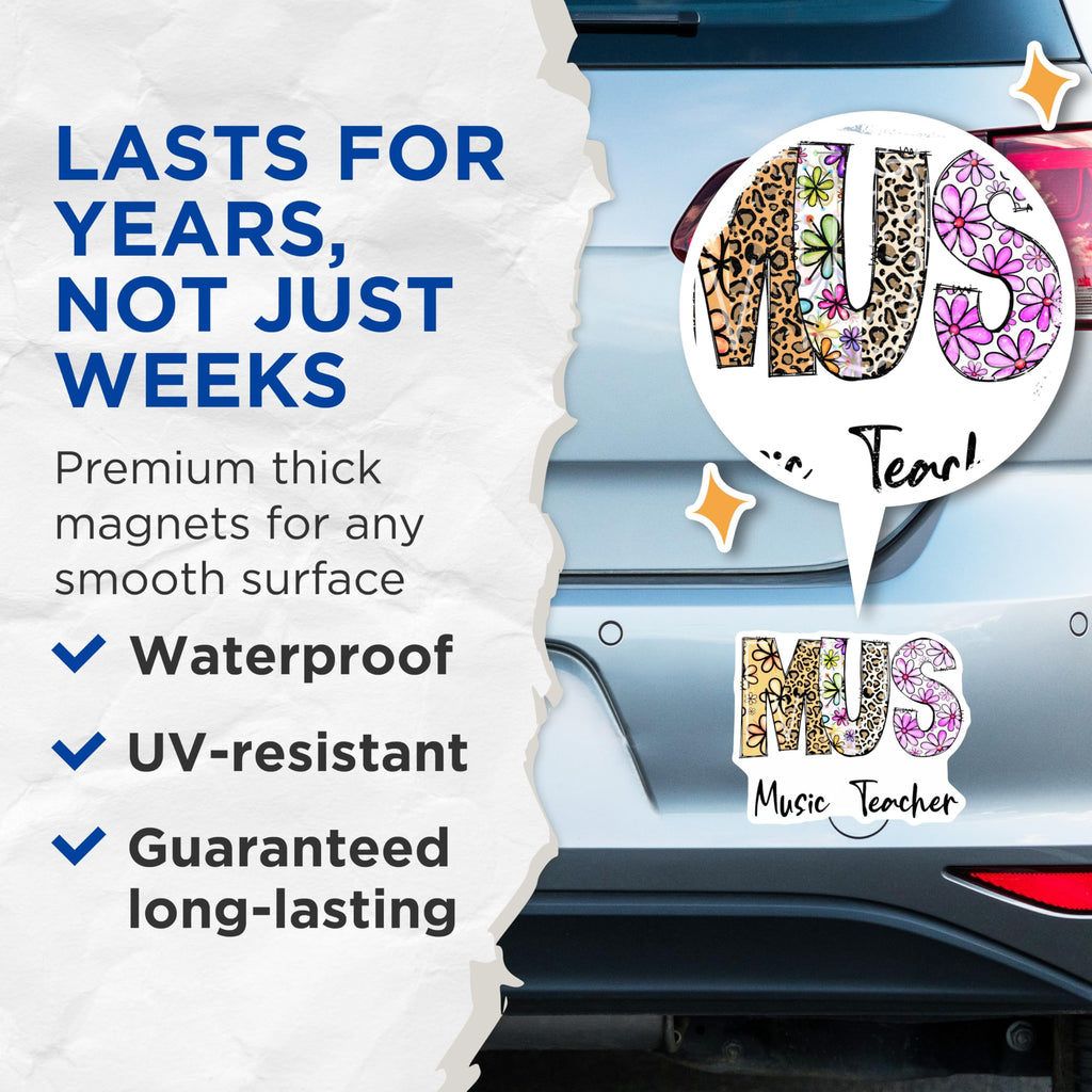(2 Pack) Music Teacher Magnets - Floral Pattern - Cute Refrigerator Magnets - 5" On Longest Side - Premium Magnet - for Cars, Refrigerators, Toolboxes, Lockers - Made in USA - MAG14038