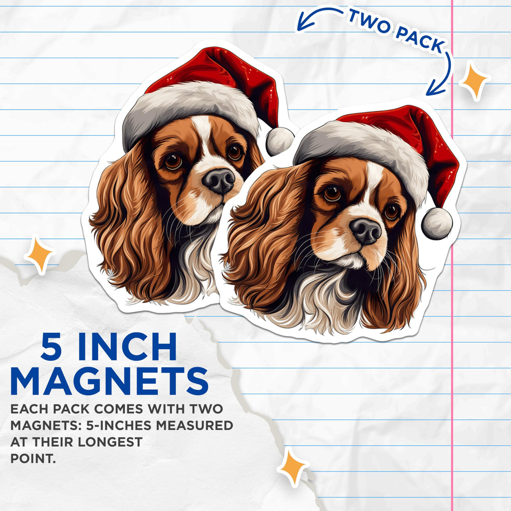 (2 Pack) Cavalier King Charles Spaniel Magnets - Christmas Dog Decor - Santa Hat Pet Lover Decor - 5 Inches On Longest Side - Thick Durable Magnet - Made in USA - MAG27292