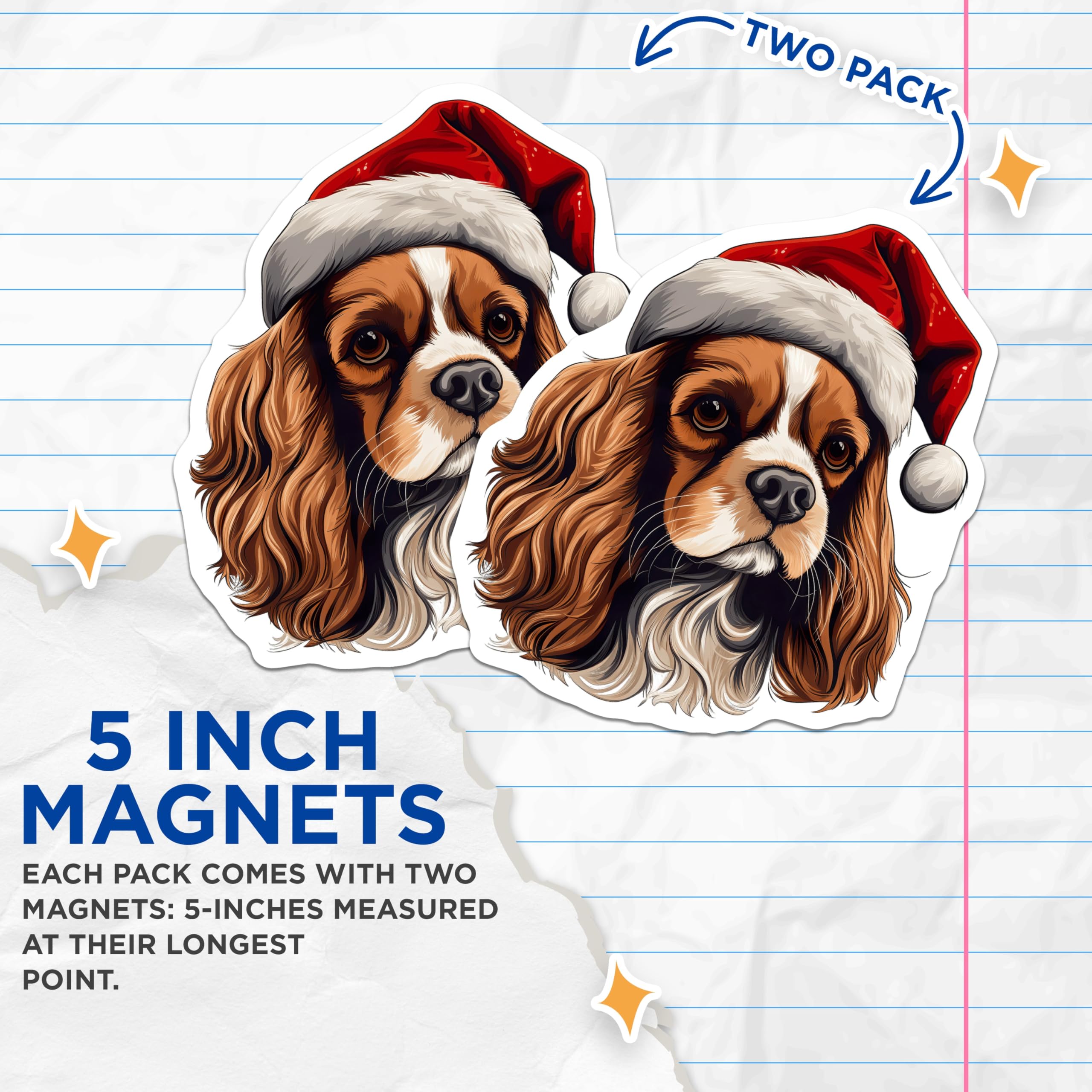 (2 Pack) Cavalier King Charles Spaniel Magnets - Christmas Dog Decor - Santa Hat Pet Lover Decor - 5 Inches On Longest Side - Thick Durable Magnet - Made in USA - MAG27292